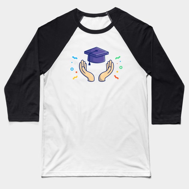 Graduation Hat, Hands And Confetti Cartoon Baseball T-Shirt by Catalyst Labs